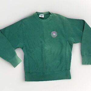 Vintage Lee Cross Grain Crew Sweatshirt M Green Connecticut Rose Patch USA Made